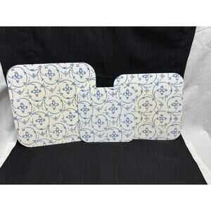 Vintage Retro Metal Enamel Kitchen Trivet Blue White Chinoiserie Flower 3